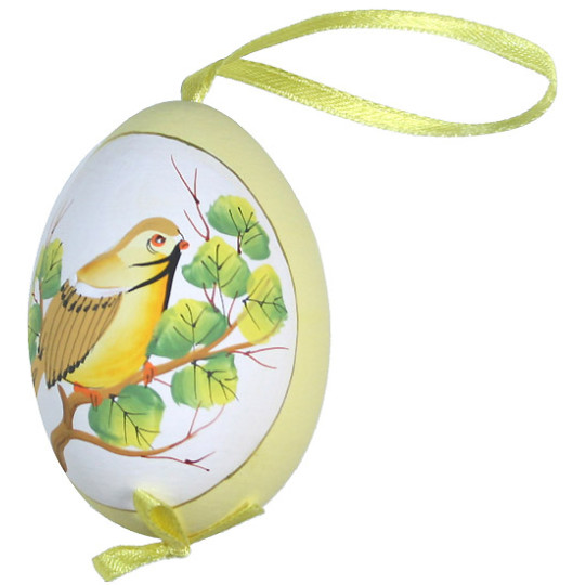 Yellow Bird on Branch Eastern European Egg Ornament ~ Handmade in Slovakia