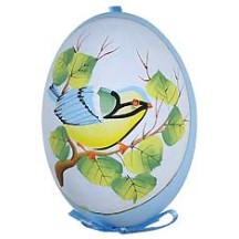 Blue Bird on Branch Eastern European Egg Ornament ~ Handmade in Slovakia