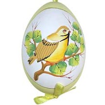 Yellow Bird on Branch Eastern European Egg Ornament ~ Handmade in Slovakia