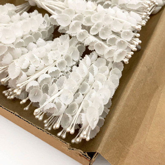 12 White Fabric Lily of the Valley Stems 