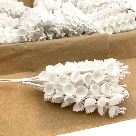 12 White Fabric Lily of the Valley Stems 