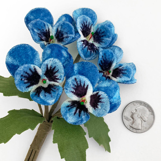 Spray of Small Velvet Pansies ~ Czech Republic ~ Blue Mix