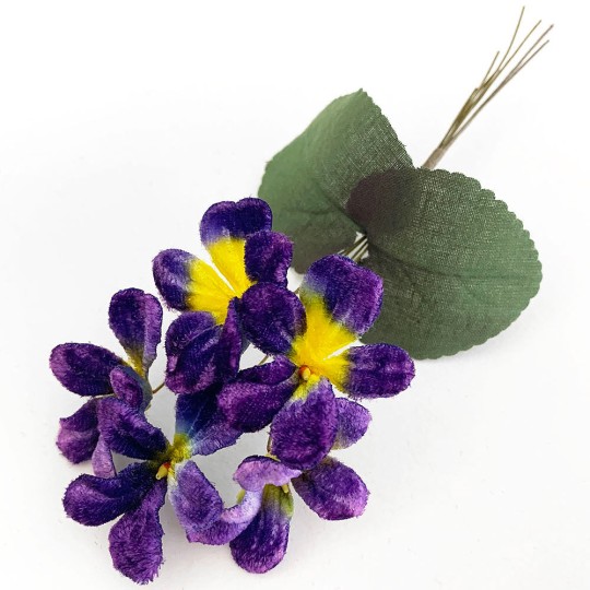 Spray of 5 Purple + Yellow Velvet Violets ~ Czech Republic