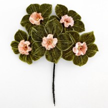 5 Velvet Fabric Narcissus ~ Czech Republic ~ Green + Pink