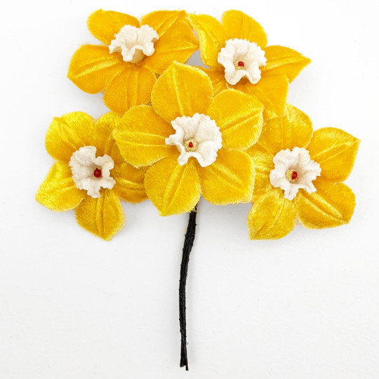 5 Velvet Fabric Narcissus ~ Czech Republic ~ Golden Yellow + White