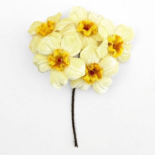 5 Velvet Fabric Narcissus ~ Czech Republic ~ Light Yellow + Yellow