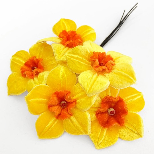 5 Velvet Fabric Narcissus ~ Czech Republic ~ Yellow + Orange