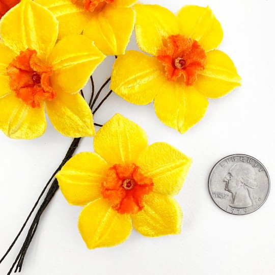 5 Velvet Fabric Narcissus ~ Czech Republic ~ Yellow + Orange