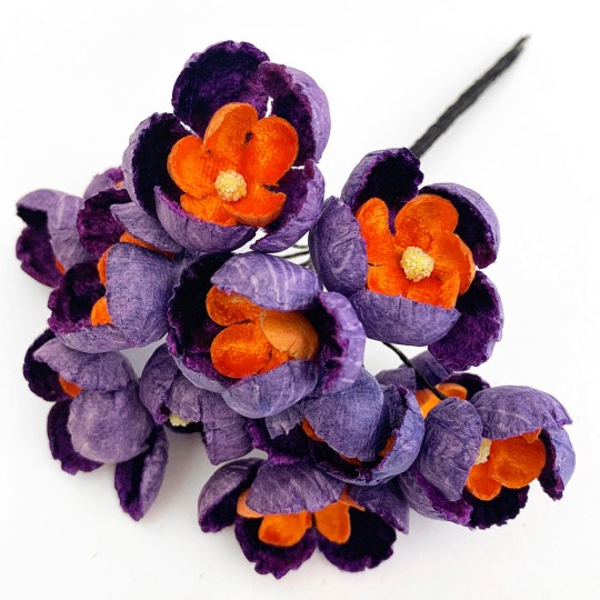 Bunch of Large Paper and Velvet Buttercups ~ Purple + Orange