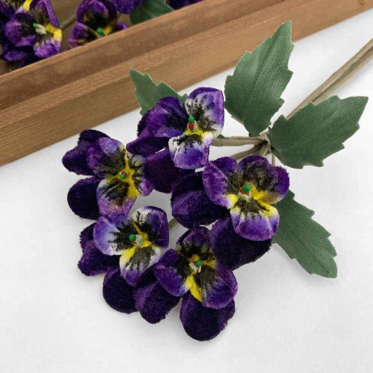 Spray of Small Velvet Pansies ~ Czech Republic ~ Violet Purple + Yellow