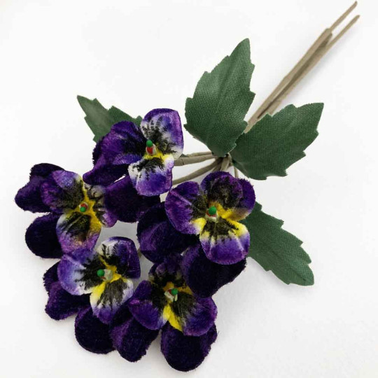 Spray of Small Velvet Pansies ~ Czech Republic ~ Violet Purple + Yellow