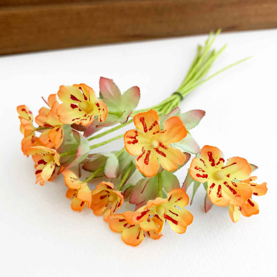 Orange and Yellow Fabric Meadow Flowers ~ Bunch of 12 ~ Czech Republic