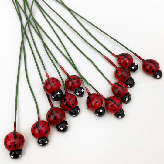 Set of 12 Petite Ladybug Picks Craft Embellishment