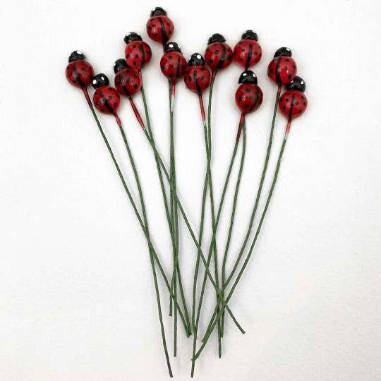 Set of 12 Petite Ladybug Picks Craft Embellishment