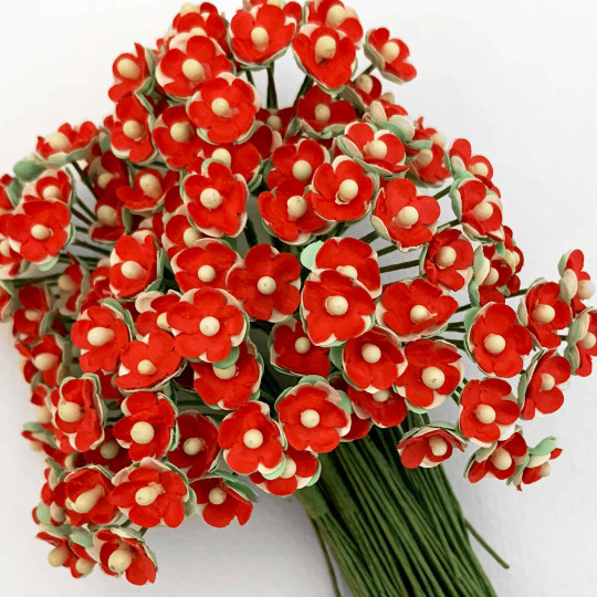12 Red Paper Forget Me Nots ~ 3/8"