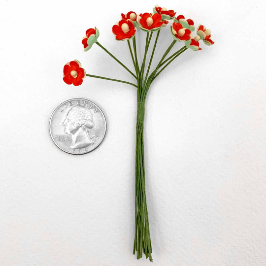 12 Red Paper Forget Me Nots ~ 3/8"