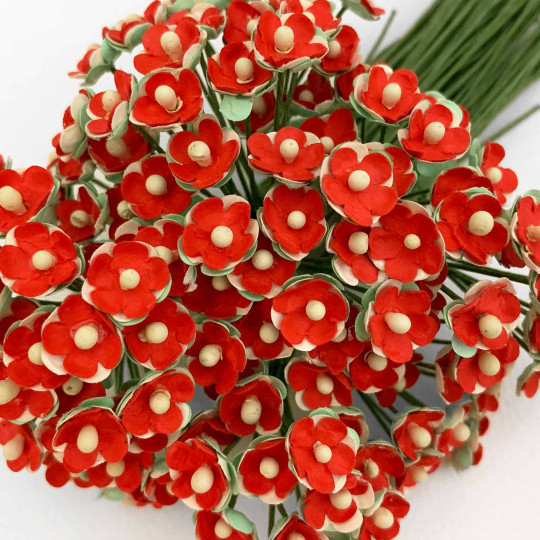 12 Red Paper Forget Me Nots ~ 3/8"