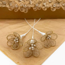 Fancy Gold Bullion Wire Flowers ~ Set of 3 ~ 1" across