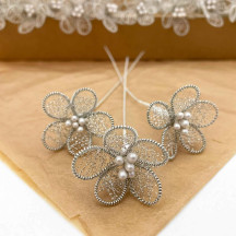 Fancy Silver Bullion Wire Flowers ~ Set of 3 ~ 1" across