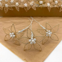 Fancy Gold Bullion Wire Flowers ~ Set of 3 ~ 1-1/2" across