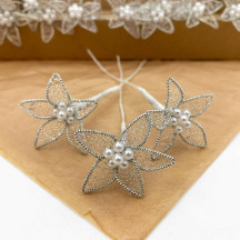 Fancy Silver Bullion Wire Flowers ~ Set of 3 ~ 1-1/2" across