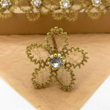 Large Fancy Gold Bullion Wire Flower with Clear Rhinestone ~ 1-3/4" across