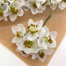 6 XL White Fabric Millinery Christmas Roses ~ Austria ~ 5/8"