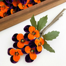 Spray of Small Velvet Pansies ~ Czech Republic ~ Dark Purple + Orange
