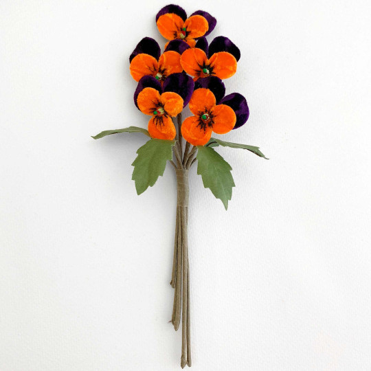 Spray of Small Velvet Pansies ~ Czech Republic ~ Dark Purple + Orange