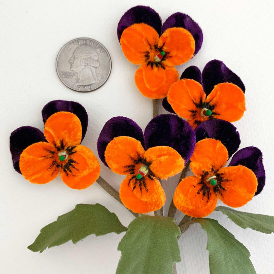 Spray of Small Velvet Pansies ~ Czech Republic ~ Dark Purple + Orange