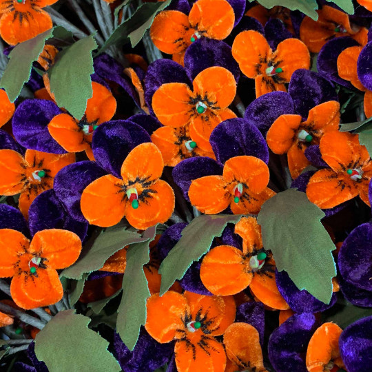 Spray of Small Velvet Pansies ~ Czech Republic ~ Dark Purple + Orange