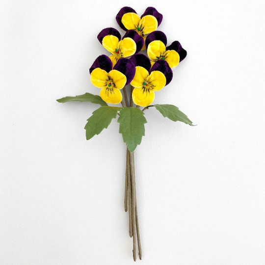 Spray of Small Velvet Pansies ~ Czech Republic ~ Dark Purple + Yellow