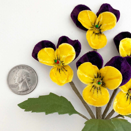 Spray of Small Velvet Pansies ~ Czech Republic ~ Dark Purple + Yellow