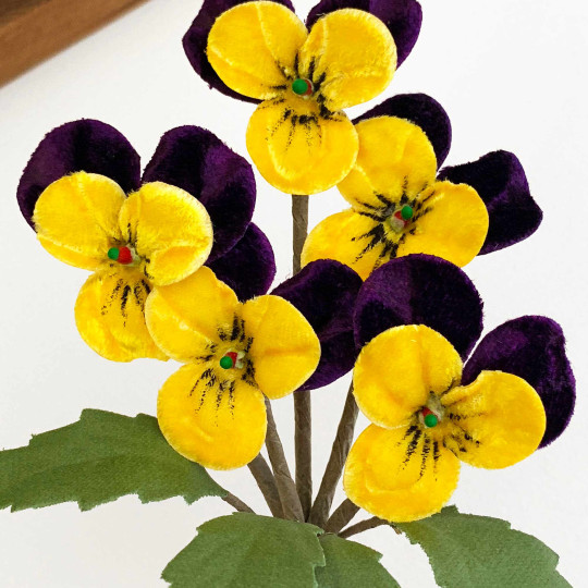 Spray of Small Velvet Pansies ~ Czech Republic ~ Dark Purple + Yellow