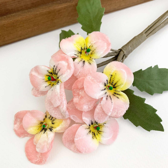 Spray of Small Velvet Pansies ~ Czech Republic ~ Pale Pink + White + Yellow