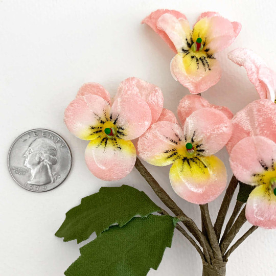 Spray of Small Velvet Pansies ~ Czech Republic ~ Pale Pink + White + Yellow
