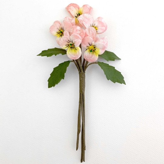 Spray of Small Velvet Pansies ~ Czech Republic ~ Pale Pink + White + Yellow