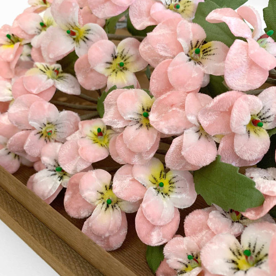 Spray of Small Velvet Pansies ~ Czech Republic ~ Pale Pink + White + Yellow