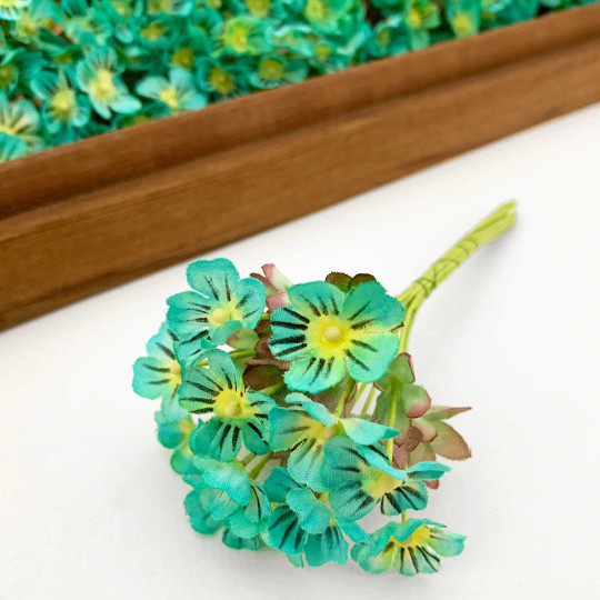 Aqua Fabric Meadow Flowers ~ Bunch of 12 ~ Czech Republic