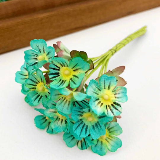 Aqua Fabric Meadow Flowers ~ Bunch of 12 ~ Czech Republic