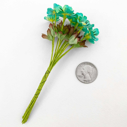 Aqua Fabric Meadow Flowers ~ Bunch of 12 ~ Czech Republic