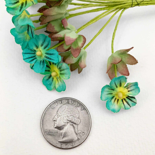 Aqua Fabric Meadow Flowers ~ Bunch of 12 ~ Czech Republic