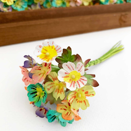 Mixed Colors Fabric Meadow Flowers ~ Bunch of 12 ~ Czech Republic