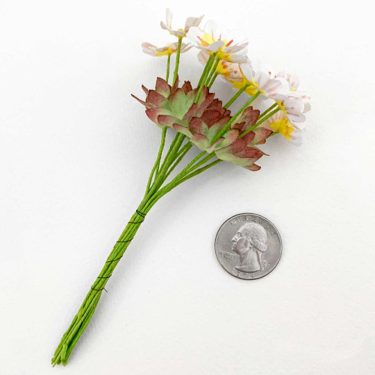 White Fabric Meadow Flowers ~ Bunch of 12 ~ Czech Republic
