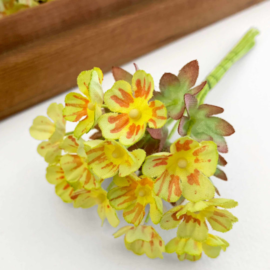 Lime-Yellow Fabric Meadow Flowers ~ Bunch of 12 ~ Czech Republic