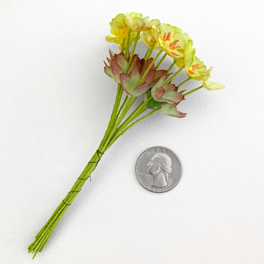 Lime-Yellow Fabric Meadow Flowers ~ Bunch of 12 ~ Czech Republic