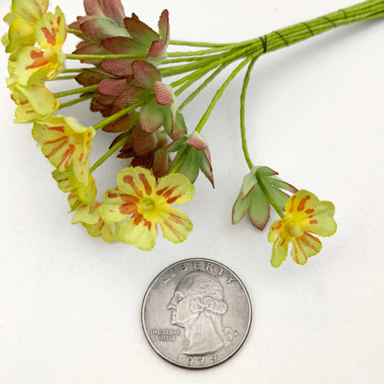 Lime-Yellow Fabric Meadow Flowers ~ Bunch of 12 ~ Czech Republic