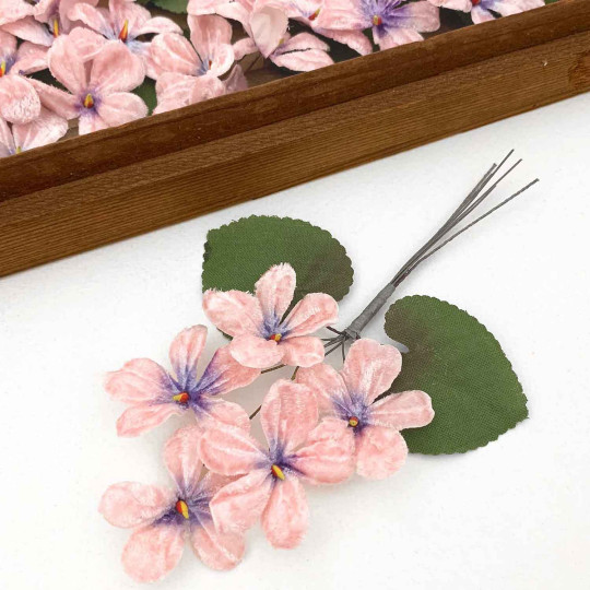 Spray of 5 Light Pink + Blueish Purple Velvet Violets ~ Czech Republic