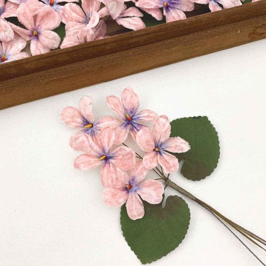 Spray of 5 Light Pink + Blueish Purple Velvet Violets ~ Czech Republic