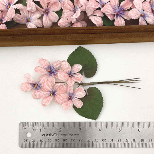Spray of 5 Light Pink + Blueish Purple Velvet Violets ~ Czech Republic